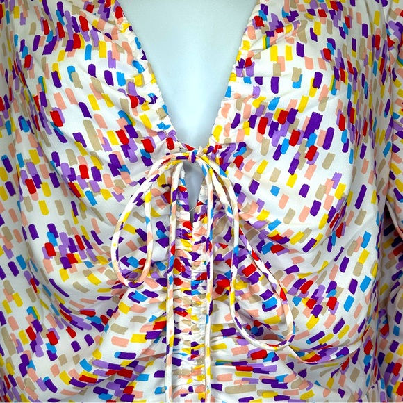 ANTHROPOLOGIE Traffic People Elegant Summer Dress Tie Front Size Small Geometric - Picture 4 of 10